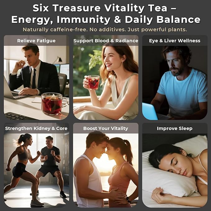 Kidney Tea Formula Ginseng Six Treasures Tea Bags 50 bags Traditional Chinese Herbal Teabag Suitable for Men and Women 6 Precious Ingredients Formula