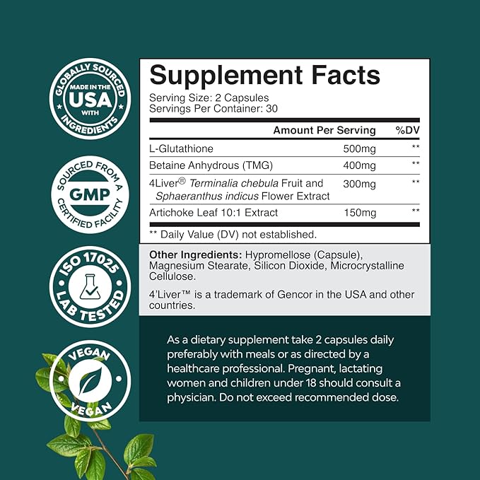Pro Liver Support Supplement - 2X More Effective than Milk Thistle - Advanced Liver Health Supplement With Clinically Tested 4’Liver Cleanse Detox &amp Repair Support - 60 Count (Pack of 1)