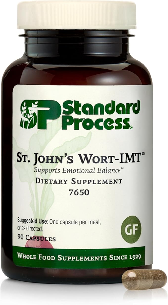 Standard Process St. John's Wort-IMT - Herbal Supplement for Sleep &amp Stress Relief - Supports Balance &amp Relaxation - Non-Dairy Non-Soy &amp Gluten-Free - 90 Capsules