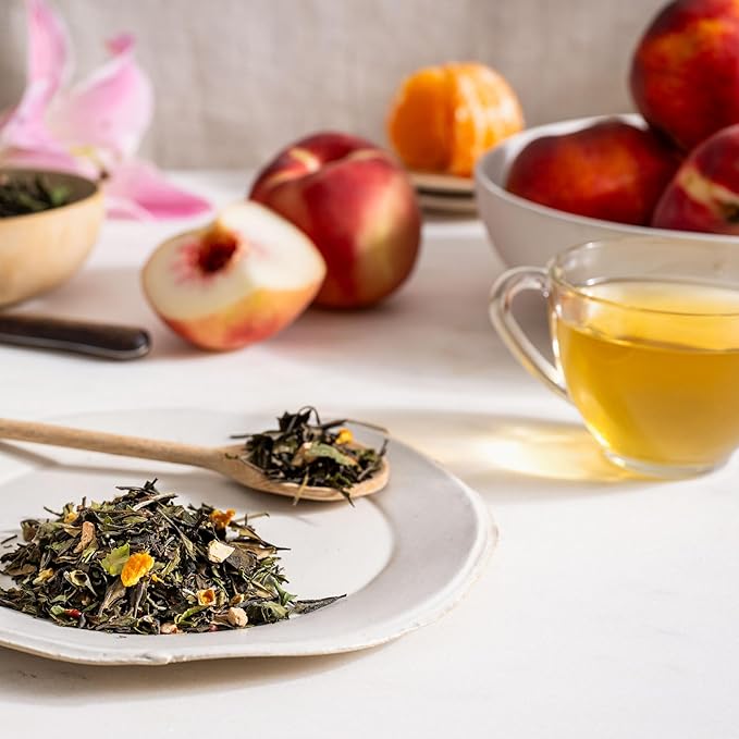 Rishi Tea Peach Blossom White Herbal Blend - Organic &amp Low Caffeine Loose Leaf Tea - 8.81 Ounces 32+ Servings
