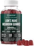 Lions Mane Mushroom Gummies for Adults 140 Count Bulk Lion's Mane Chewables High Potency 10:1 Organic Extract amounts to 2000mg Supplement Supports Mental Clarity Focus Mood and Brain Fog