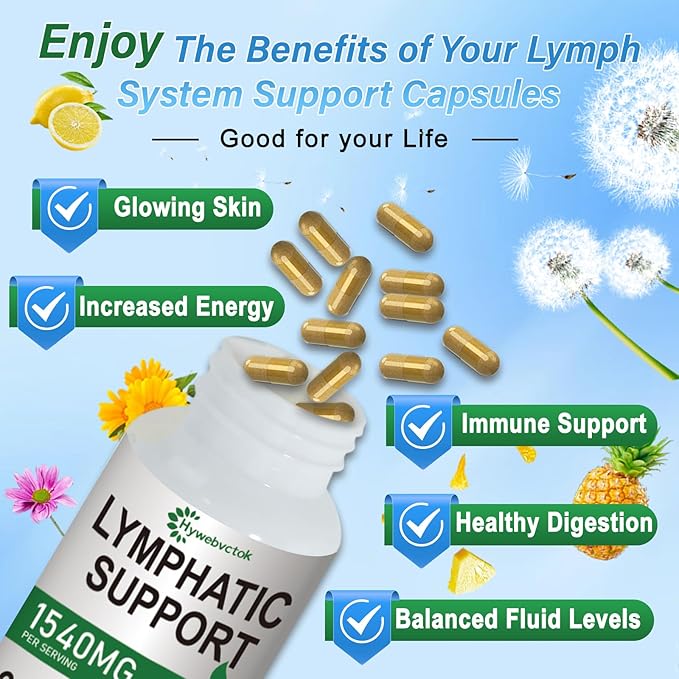 1540mg Lymphatic Drainage Supplements Lymph System Support Supplement for Women Men with Dandelion | Cleavers | Burdock | Echinacea | RutinReduce Swelling Lymphatic Cleanse &amp Detox 60 Capsules