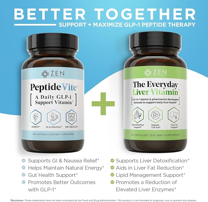 Zen Nutrients PeptideVite GLP-1 Support Vitamin for Gut Health with Probiotics Bromelain Chromium Picolinate &amp Organic Ginger (60 Capsules)