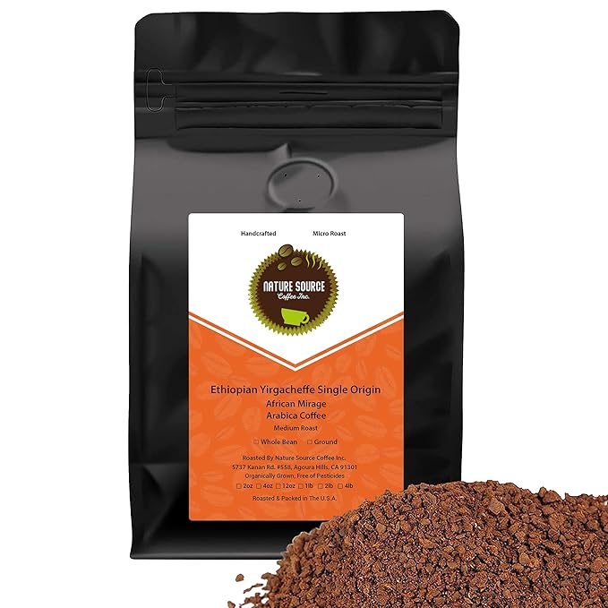 Yirgacheffe Ethiopia Single Origin | Organic | African Mirage | Ground Coffee |1lb 1-Pack
