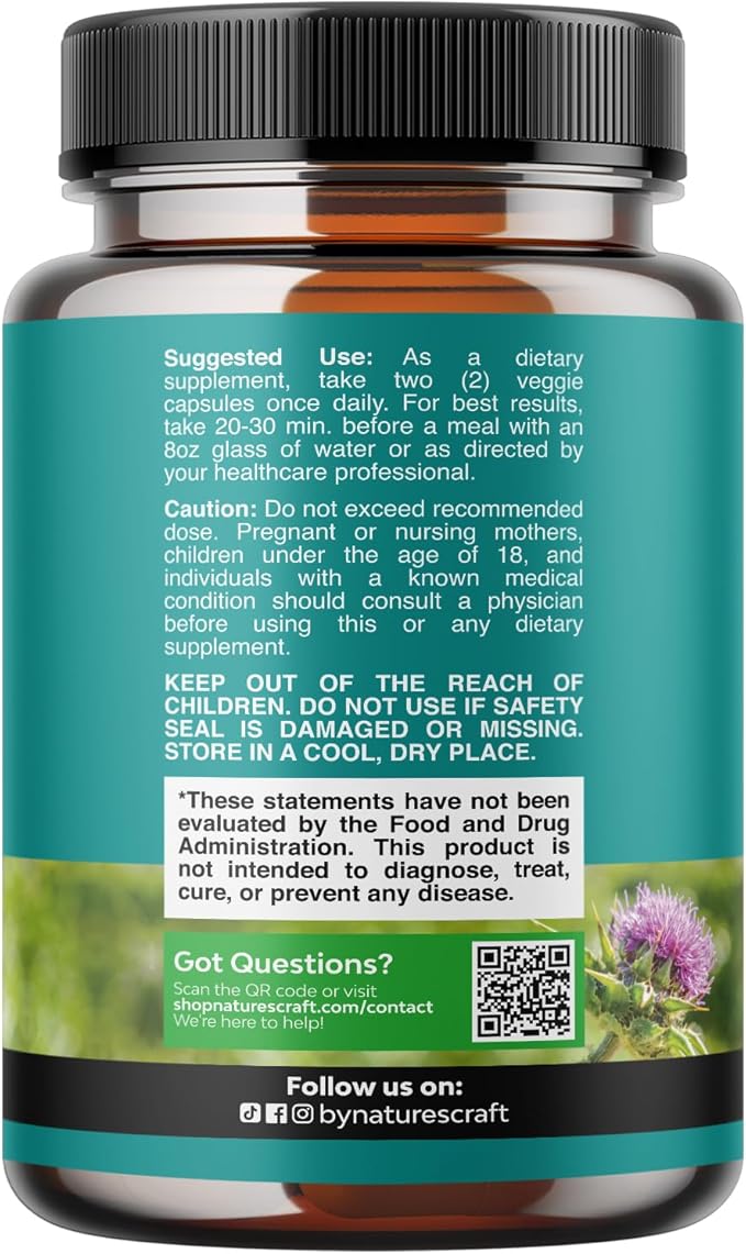 Natures Craft Liver Cleanse Detox &amp Repair 180 Capsules - Herbal Liver Support Milk Thistle Supplement - Silymarin Milk Thistle Supplements with Dandelion Root Choline Beetroot &amp Artichoke E