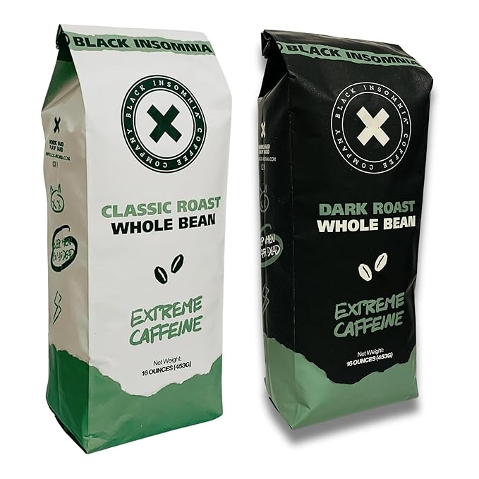 Black Insomnia Coffee - Extreme Caffeine - The Strongest Highly Caffeinated Coffee in the World - 1lb (Variety Pack - Whole Bean 2 Pounds)