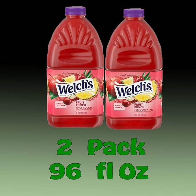 Welch's Juice Drink 96 fl oz Plastic Bottle 2 Pack + 15 Sugarcane Disposable Straws by Kool8shop Infinite Deals (2 Pack Fruit Punch)