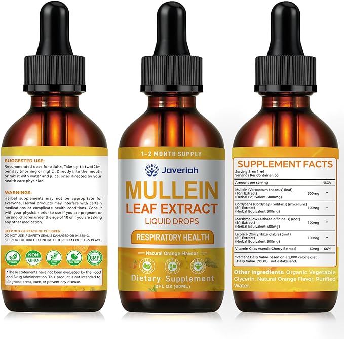 Mullein Drops for lungs Cleanse - Cordyceps marshmallow root &amp Licorice Root Extract Respiratory Herbal Supplement with Mullein Leaf extract for Immune Support &amp Bronchial Cleanse 4 Fl Oz 2