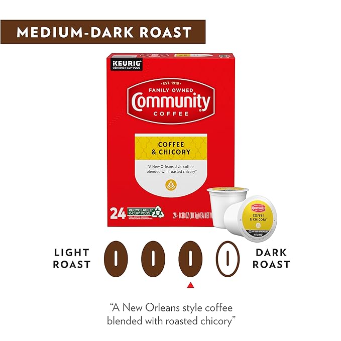Community Coffee Coffee &amp Chicory 96 Count Coffee Pods Medium-Dark Roast Compatible with Keurig 2.0 K-Cup Brewers 24 Count (Pack of 4)