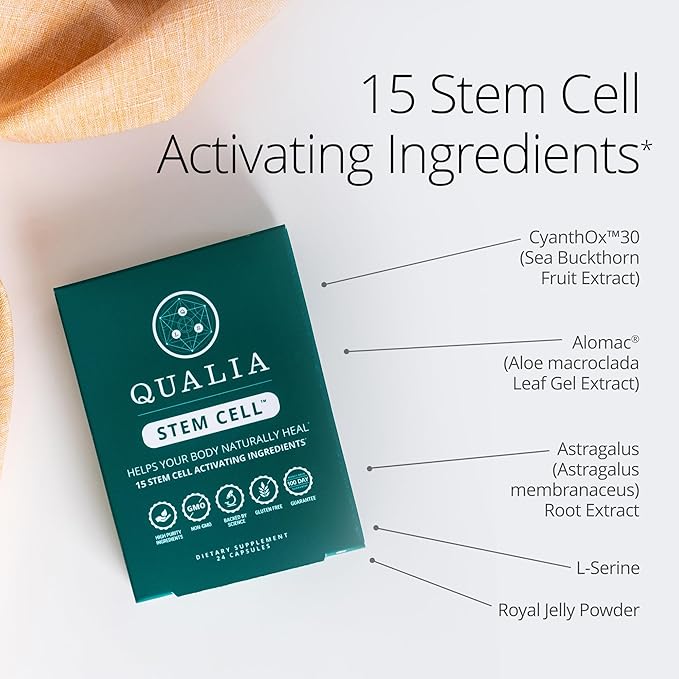 Qualia Stem Cell — Stem Cell Supplement Support with Royal Jelly Astragalus &amp Sea Buckthorn | 16 Ingredients | 4 Days a Month | Helps Body Naturally heal*