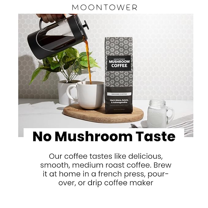 Gut Health Mushroom Coffee with Lion's Mane Prebiotic Fiber &amp Ashwagandha - Gut Health Blend for Focus &amp Stress Support - Natural Mushrooms Powder Mix for Digestive Wellness by Moontower