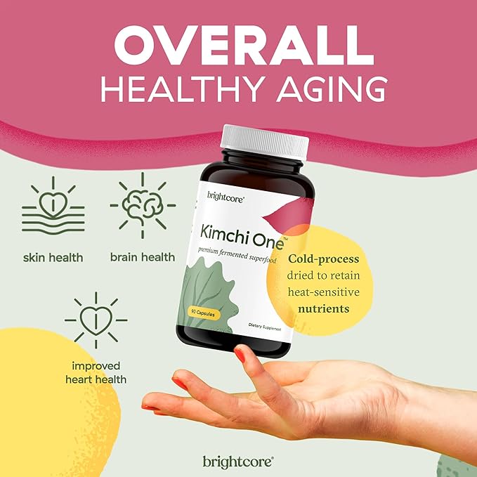 Brightcore Nutrition - Kimchi One Kimchi Powder Capsules Probiotics Enzymes &amp Antioxidant Supplement Premium Gut Health Superfood for Overall Well Being Gluten-Free 90 Vegan Capsules