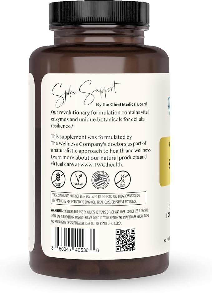 The Wellness Company Spike Support - Detox Immune Health Blood Flow Anti-Clotting - Nattokinase Dandelion Root &amp Black Sativa | 60ct (1 Month Supply)