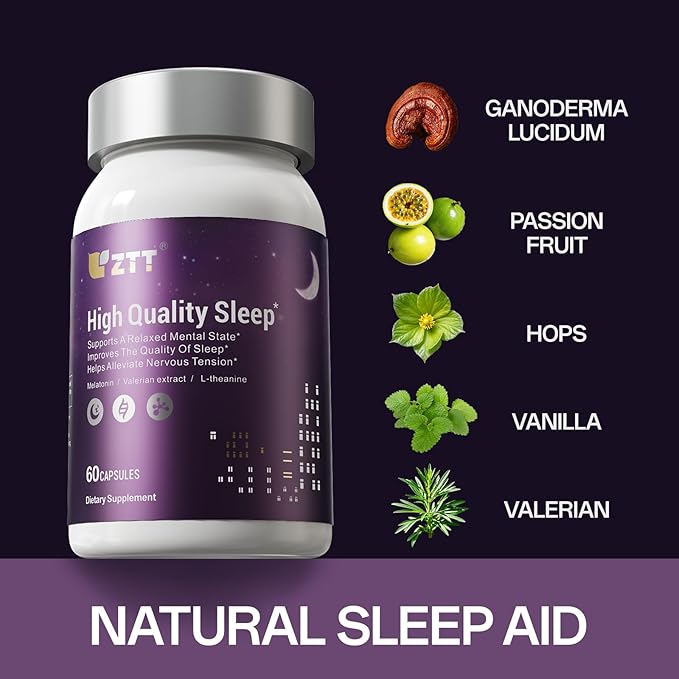 ZTT Restful Sleep Supplement with ValerianHopsPassiflora edulis Extract Supports Calm &amp Relaxation - Nighttime Sleep Aid - Supports Production of Gamma Aminobutyric Acid -60 Capsules*3bottle