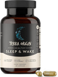 TERRA ORIGIN Healthy Sleep &amp Wake | Natural Sleep Aid Supplement for Adults | Restful and Awake Refreshed | GABA L-Tryptophan Melatonin Chamomile Valerian PassionFlower | 60 Capsules