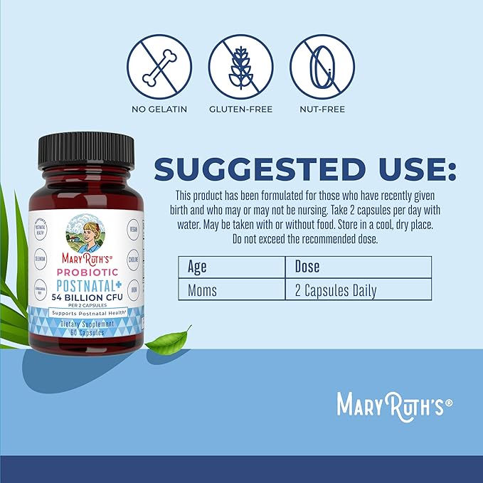MaryRuth Organics Postnatal Probiotics for Breastfeeding Women | Nursing Probiotic Capsules with Vitamins | Minerals &amp Antioxidants | 54 Billion CFU | Non-GMO | Vegan | 30 Servings (Pack of 2)