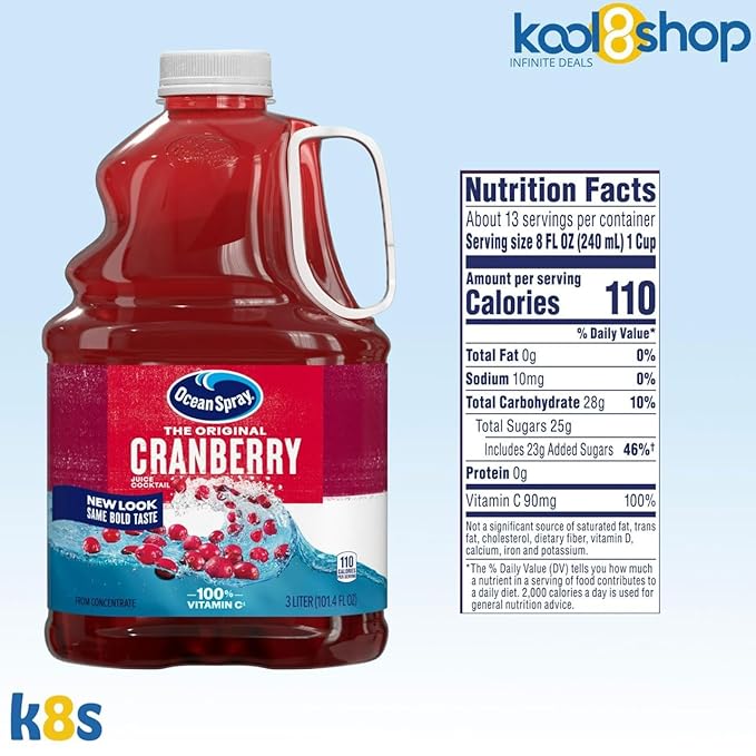 Ocean Spray Cranberry Juice Drink 101.4 fl oz Plastic Bottles 2 Pack + 15 Sugarcane Disposable Straws by KOOL8SHOP Infinite Deals