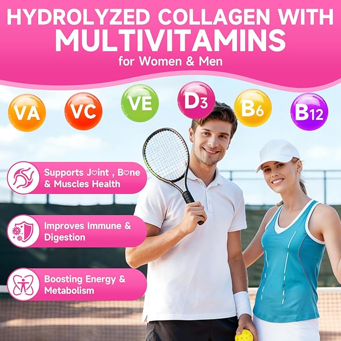 Collagen Gummies for Women &amp Men Hydrolyzed Collagen Peptides(Type I II III V X) with Biotin Hyaluronic Acid MultiVitamins Supports Healthy Skin Thick Hair &ampStrong Nails Sugar Free