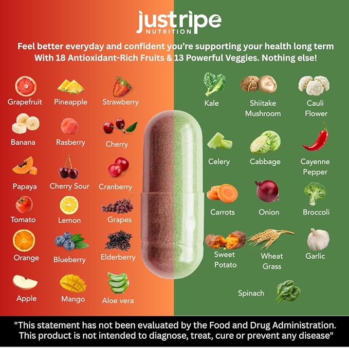 Fruits and Veggies Supplement - 90 Fruit and 90 Vegetable Capsules - 100% Whole Natural Superfood - Filled with Super Greens Vitamins and Minerals - Supports Balance Energy Levels (2 Pack)