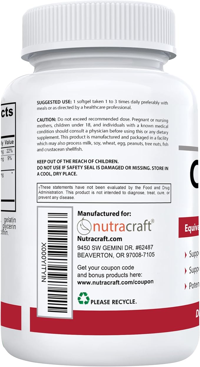 Nutracraft #1 Cranberry Extract Supplement for Bladder &amp Urinary Tract Support | 12600 mg of Fresh Cranberries Vitamin C &amp E and Polyphenols | Lab Tested &amp Easy to Swallow | 60 Softgels
