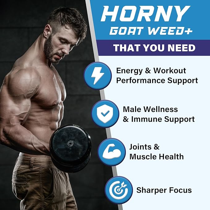 Hornygoatweed for Men 12 In 1 Horny Goat Weed Male Enhancing Supplement with 1500mg Horny goat weed 500mg Maca Root Ginseng Tongkat Ali Ginger for Stamina &amp Energy Max Strength - 60 Tablets