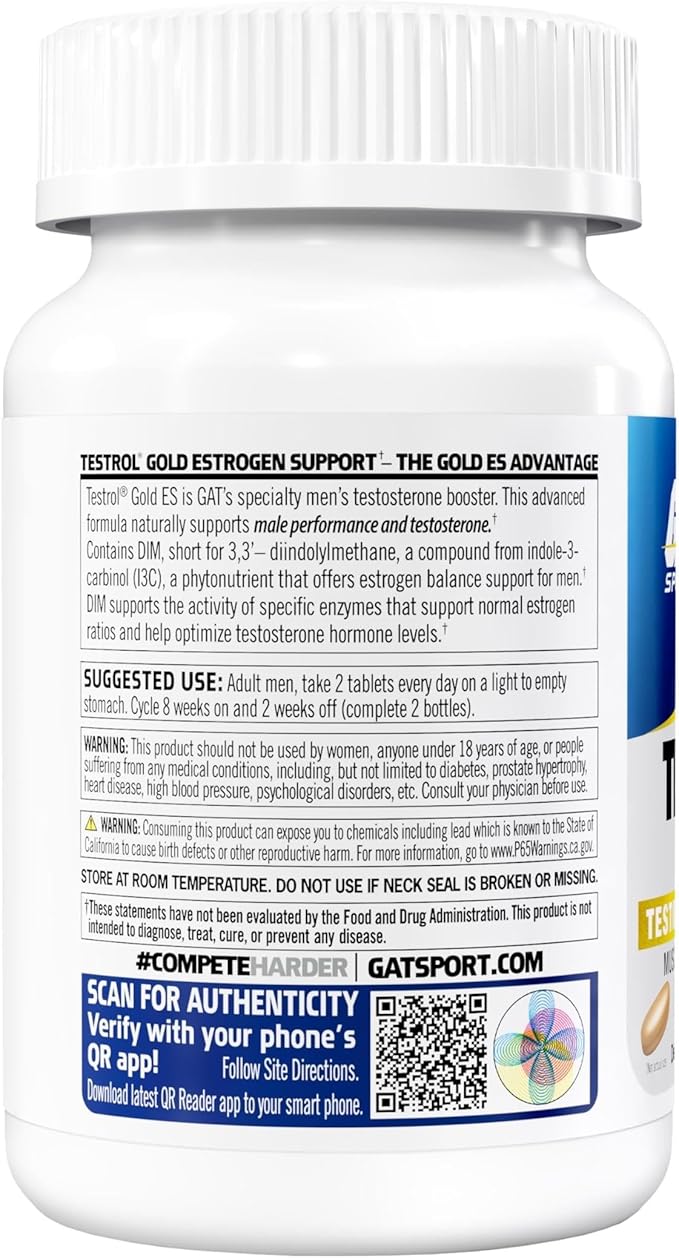GAT SPORT Testrol Gold ES with Shilajit Tribulus DIM Zinc Longjack Fenugreek Saw Palmetto Estrogen Balance 60 Tablets