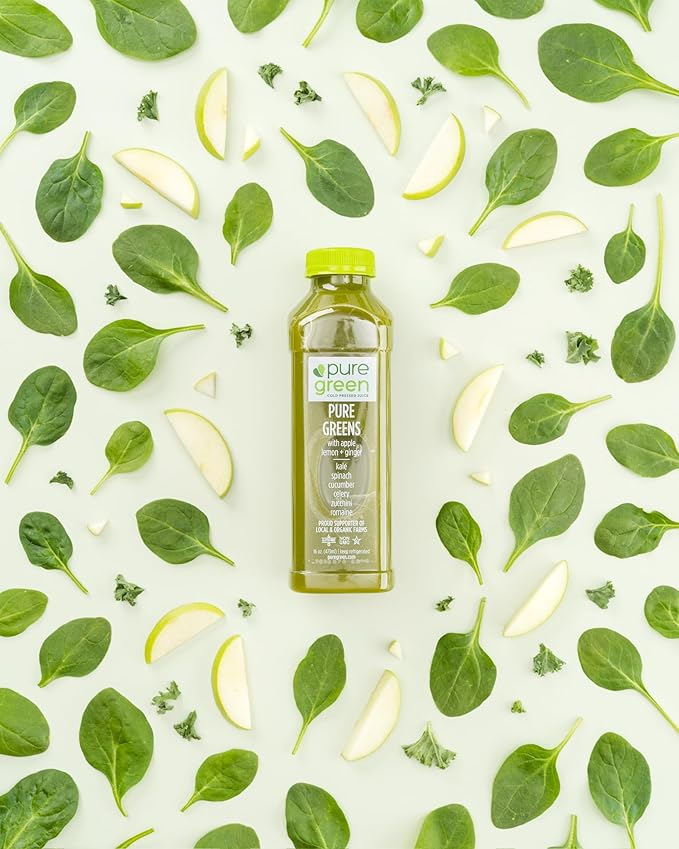 Pure Green Cold Pressed Juice - Pure Greens LG - Fresh Functional Blend with Greens Lemon Ginger - Natural Gluten Free Non-GMO No Artificial Colors or Flavors - Made from Real Fruits &amp Veggie