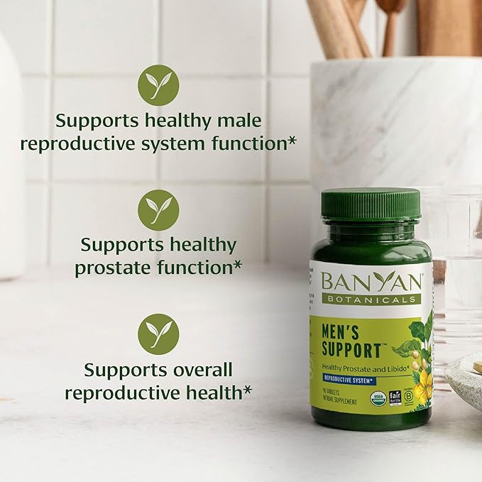 Banyan Botanicals Organic Men’s Support – Male Reproductive Vitality &amp Prostate Health Supplement – with Gokshura Ashwagandha &amp Saw Palmetto for Systemic Strength – 90 Tablets – USDA Organic