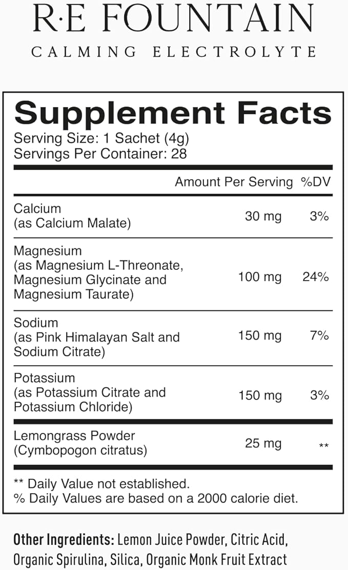 PIQUE RE Fountain Calming Electrolyte Powder - Hydration Powder Packets with Triple Biomaxed™ Magnesium for Rest Recovery and Cognitive Support - No Added Sugar - 28 Single Serve Sticks (Pack of 1)