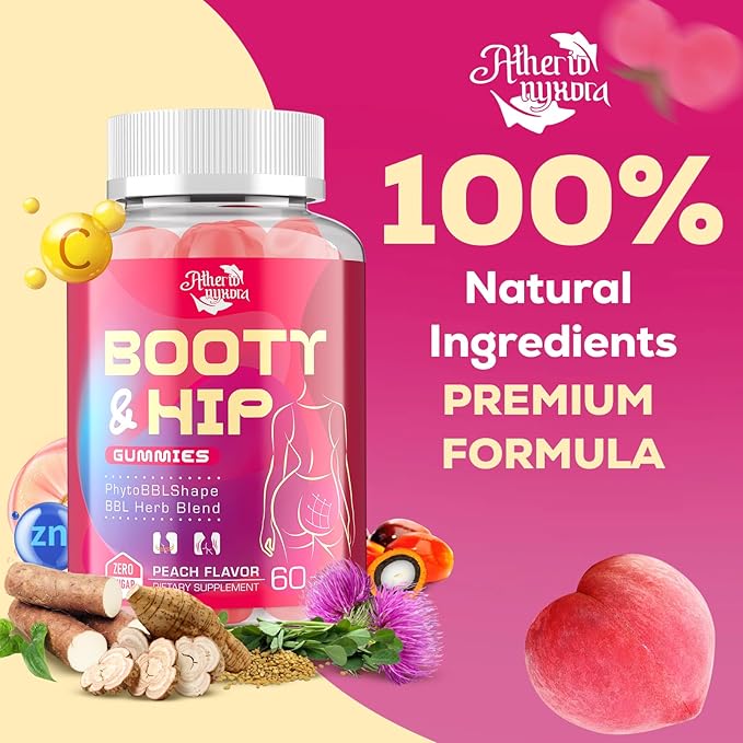 Booty Gummies for Women - BBL Gummies with Bovine Collagen Peptides - Herbal Blend with Aguaje Fenugreek Kwao Krua Wild Yam Blessed Thistle Vitamin C &amp Zinc - Delicious Peach Flavor(120 Count