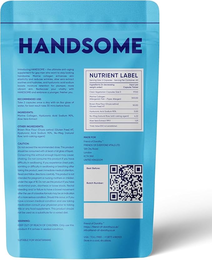 Handsome Marine Collagen Tablets Enhanced with Aloe Vera Hydrolyzed Collagen Supplements for Men 60 Capsules per Pouch