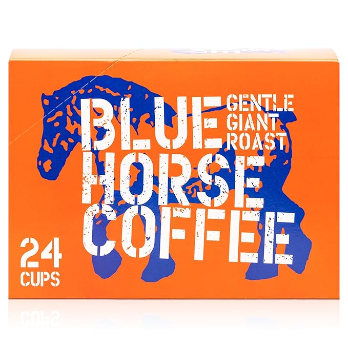 Blue Horse 'Gentle Giant' Original Coffee Pods Medium Roast 24ct Single Serve Compatible with K Cups 2.0 Farm Fresh Premium 100% Arabica Beans Smooth Bold &amp Aromatic Flavor