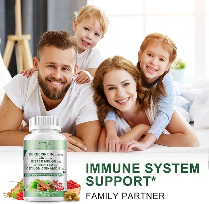 GREENPEOPLE Berberine Supplement with Ceylon Cinnamon - 120 Count Berberine 1500mg Activates AMPK &amp GLP-1 Berberina HCL with Bitter Melon &amp Natural Herbs for Immune Support/Energy