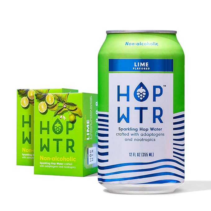 HOP WTR Sparkling Hop Water Lime 12 Pack Sugar Free Low Carb Non Alcoholic Drinks NA Beer Adaptogen Drink No Calories Adaptogens &amp Nootropics for Added Benefits 12 oz Cans