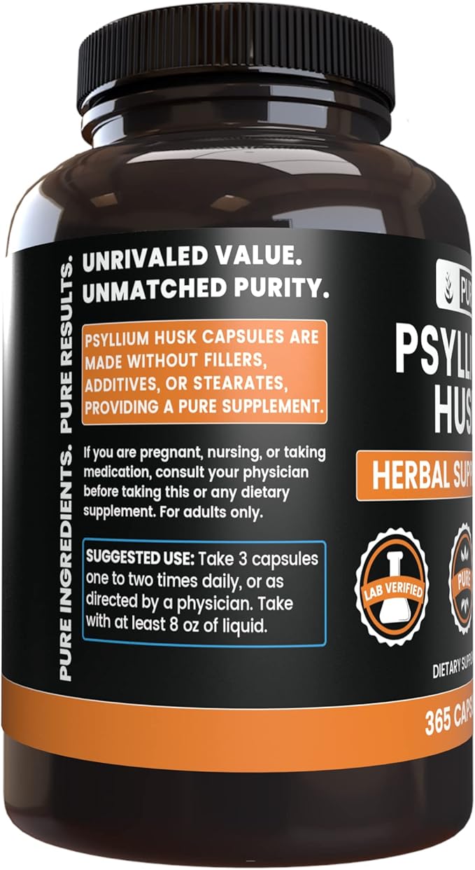 PURE ORIGINAL INGREDIENTS Psyllium Husk (365 Capsules) No Magnesium Or Rice Fillers Always Pure Lab Verified