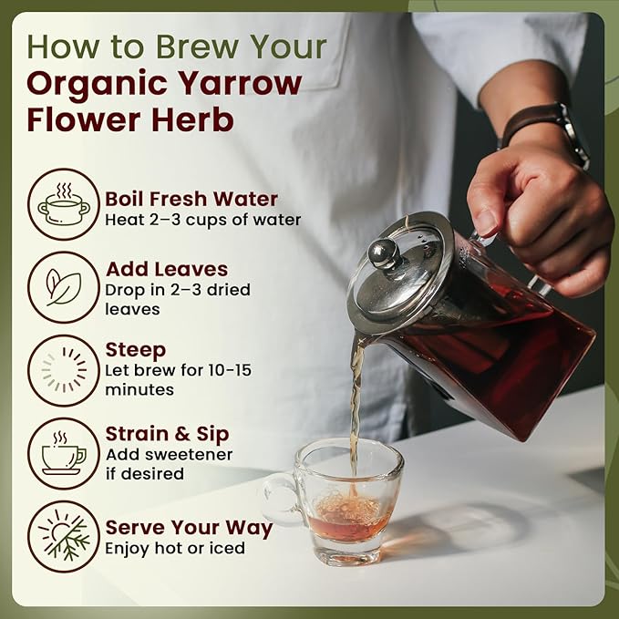 Organic Way Yarrow Flower Cut &amp Sifted (Achillea millefolium) - Herbal Tea | European Wild-Harvest | Kosher &amp USDA Certified | Vegan Non-GMO &amp Gluten Free | 100% Raw from Albania (1LBS /