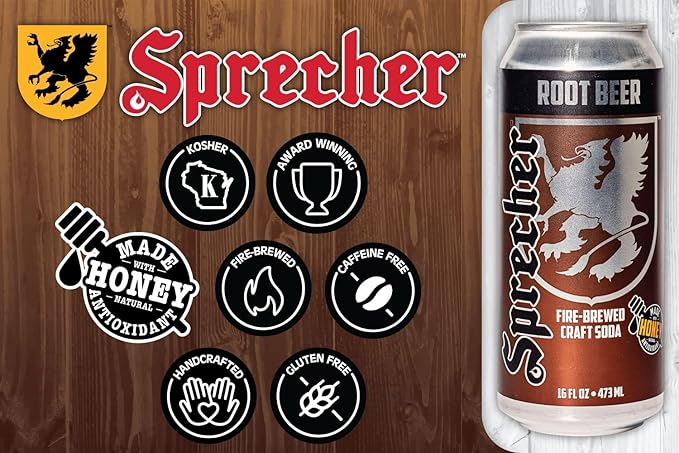 Sprecher Root Beer &amp Cream Soda Craft Soda – Fire-Brewed with Real Honey Caffeine-Free &amp Gluten-Free Gourmet Sodas – 16 fl oz Cans (24 Total)