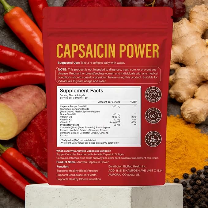 Capsaicin Power Capsaicin Softgels Cayenne Pepper &amp Beetroot Extracts - Herbal Supplement with Vitamin D3+k2 240 Softgels (1 PCS)