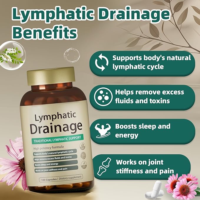 Lymphatic Drainage Capsules 120 Capsules New Maximum Potency Formula 2 Month Supply with Dandelion Extract Cleavers Extract - Supports Cellulite Reduction Lymphatic Drainage &amp Immune Health