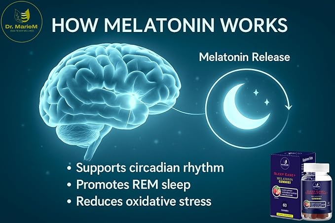 Sleep Ease+ Melatonin Gummies – 6 mg Melatonin for Deep Restful Sleep and Relaxation – Antioxidant Support – Strawberry Flavor – 60 Gummies