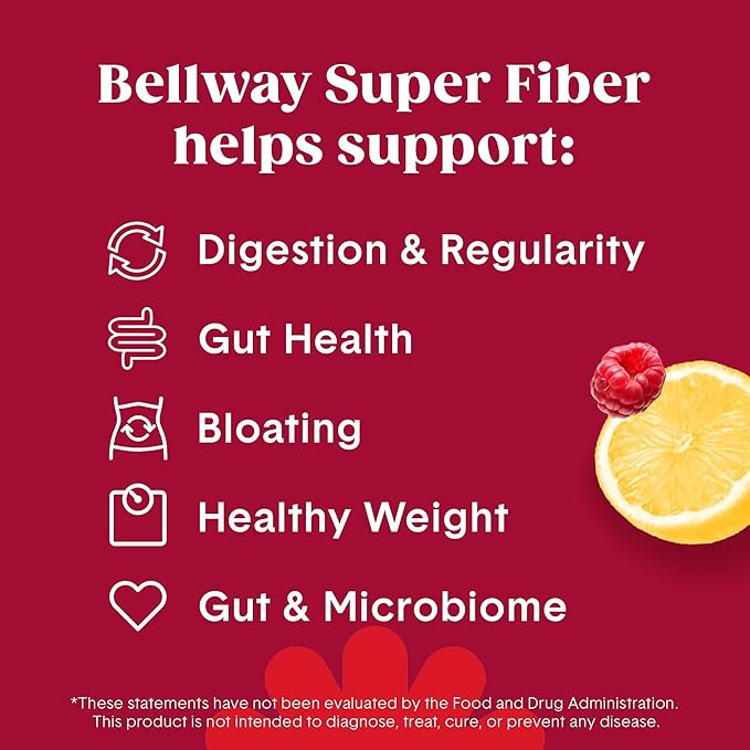 Bellway Super Fiber Packets + Fruit Sugar Free Organic Psyllium Husk Powder Fiber Supplement to Go for Regularity Bloating Relief &amp Digestive Health Plant-Based Raspberry Lemon (20 Packets)