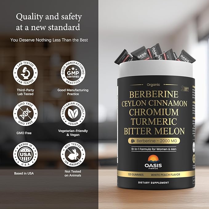 2000mg Berberine Gummies Supplement Berberine HCl with Ceylon Cinnamon Chromium Organic Milk Thistle for Women &amp Men Metabolism Support AMPK Metabolic Activator Sugar Free Vegan 60 Day Sup