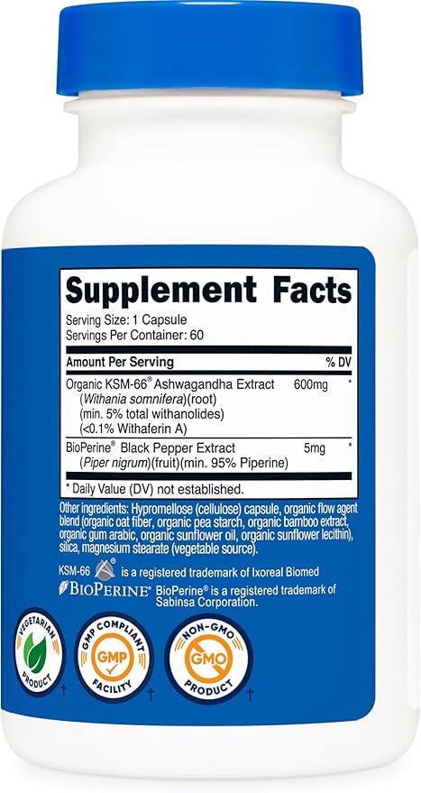 Nutricost KSM-66 Ashwagandha Root Extract 600mg 60 Veggie Caps (2 Bottles) - 5% Withanolides - with BioPerine