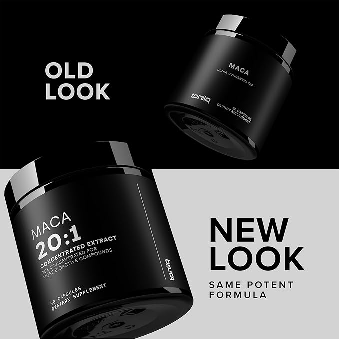 Toniiq Maca Root - Ultra High Potency 20:1 Extract - Black Red and Yellow Maca Complex - Single Origin Wildcrafted &amp Highly Concentrated - Third-Party Lab Tested - 90 Capsules