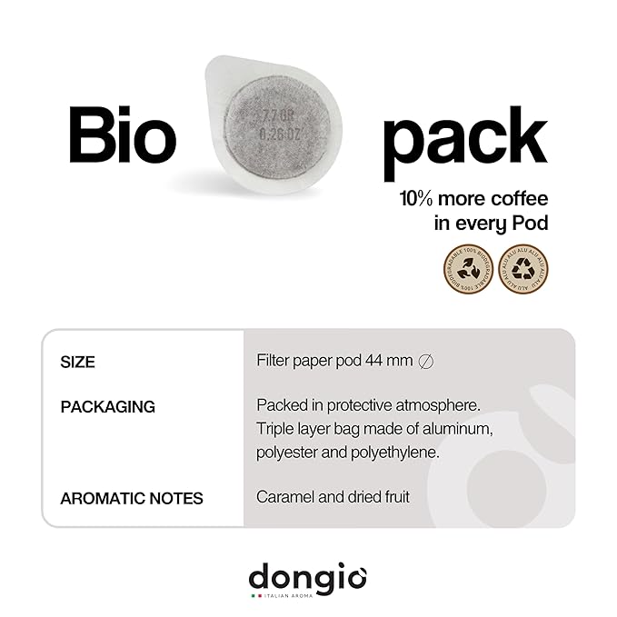 Dongiò Caffè Espresso Milano - 50 Easy Serving Espresso Pods (ESE 44mm) – Med-Light Roast Coffee (Intensity 6/10) - Roasted and Blended in Italy