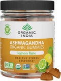 ORGANIC INDIA Ashwagandha Gummies for Men &amp Women - Stress Supplement KSM-66 Ashwagandha Root Extra Strength Calm Chews Vegan Non-GMO - Lemon Lime 60 Gummies