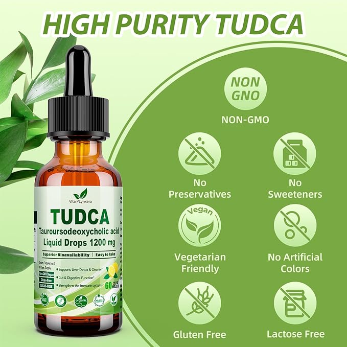 2 Pack Pure TUDCA Bile Salts Liquid Drops 1200mg (Tauroursodeoxycholic Acid) Premium Liver Support Bile Flow &amp Gallbladder Cleanse Supplement丨High Absorption Liquid | Non-GMO | 3rd Party Tested