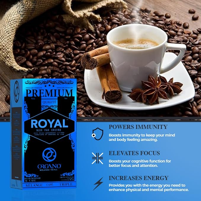 3 Boxes ORGANO Royal Black Medium Dark Roast Instant coffee. Infused with Triple Mushroom Blend Ganoderma Cordyceps and Lion's Mane. Aromatic and flavorful Ground Coffee Beans (75 Sachets)