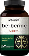 NatureBell Berberine 500mg - 300 Capsules - 97% Pure Berberine HCl - 5:1 Root Extract of Berberis Aristata - Antioxidant Alkaloid &amp Adaptogenic Support*