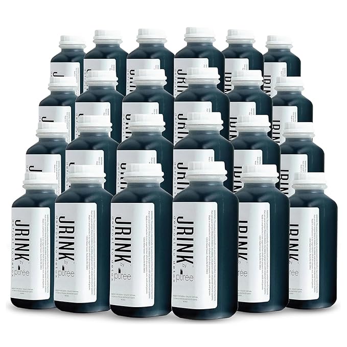 JRINK by Purée Black Magic Cold Pressed Juice Cleanse Organic Raw Fruit and Vegetable Detox Drink Healthy Cleanse No Preservatives Cold Press Juice 24 Bottles 16oz Each